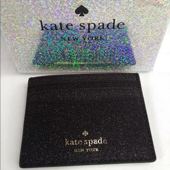 KATE SPADE LOLA GLITTER SMALL SLIM CARD BLACK Accessories